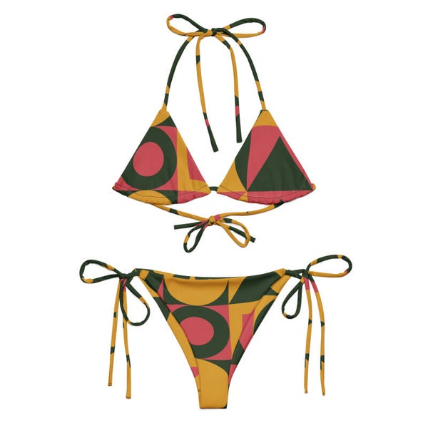 BIKINI IMBOTTITO CON LACCETTI con stampa geometrica