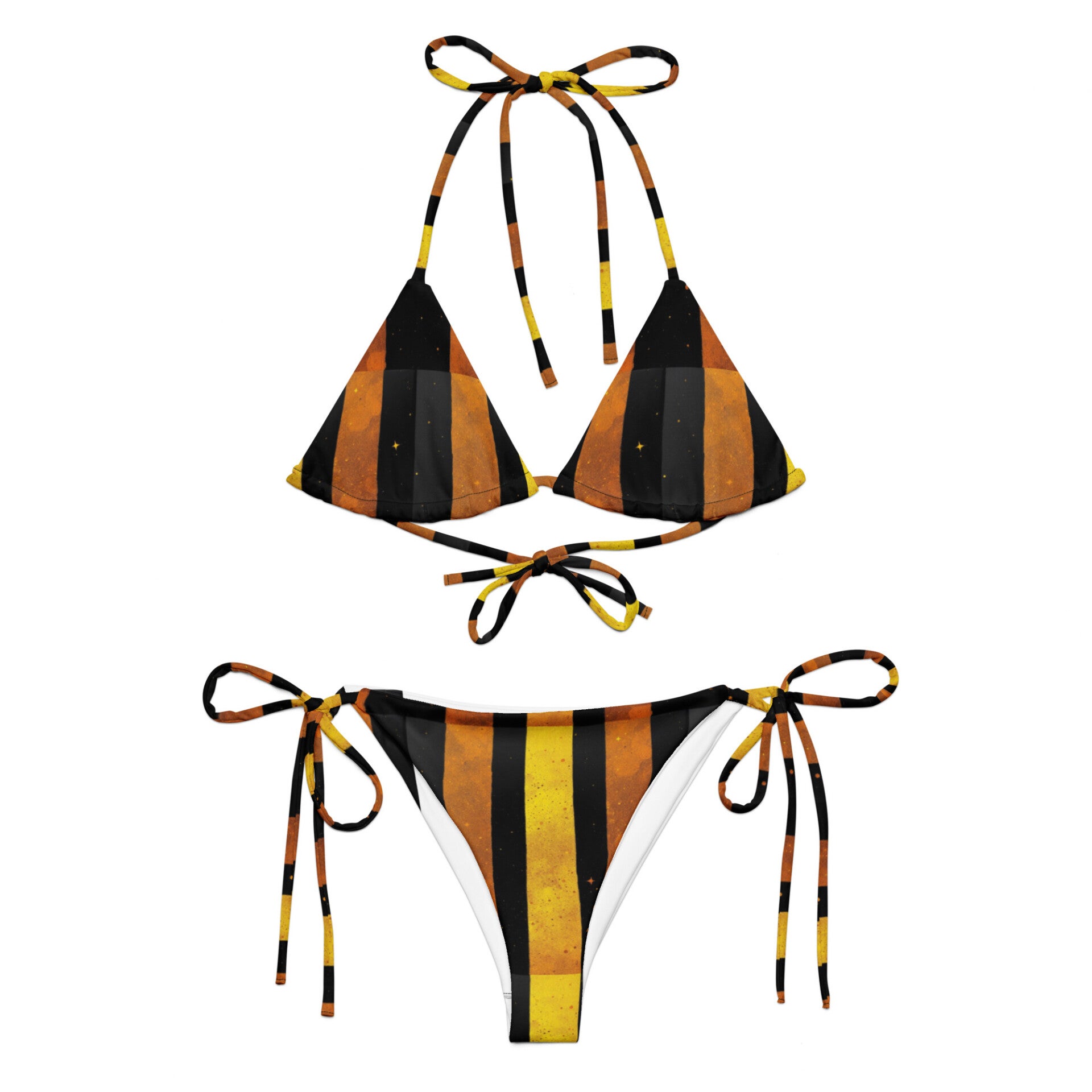 BIKINI IMBOTTITO CON LACCETTI con stampa oro/nero