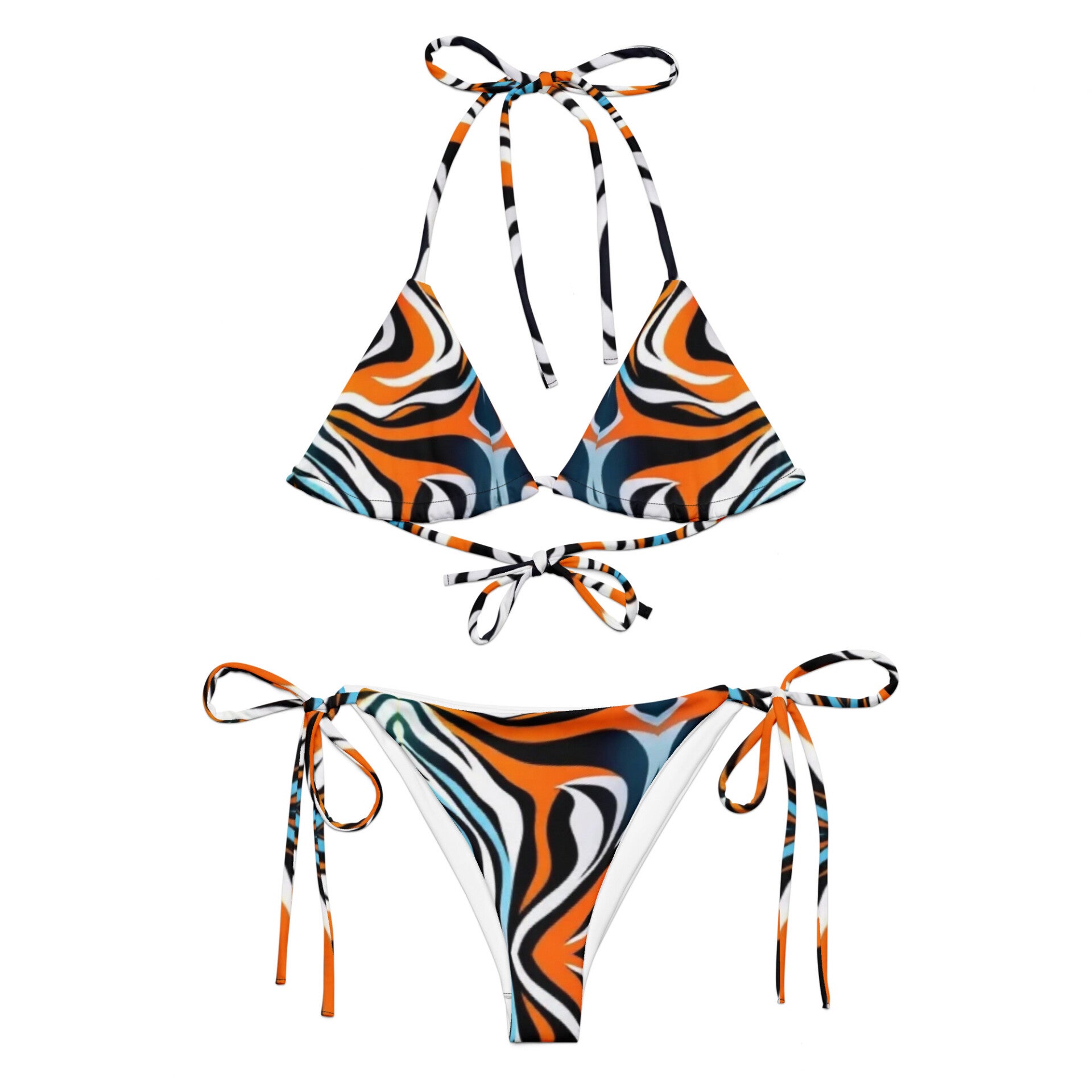 BIKINI IMBOTTITO CON LACCETTI con stampa animalier tigrato Fluo