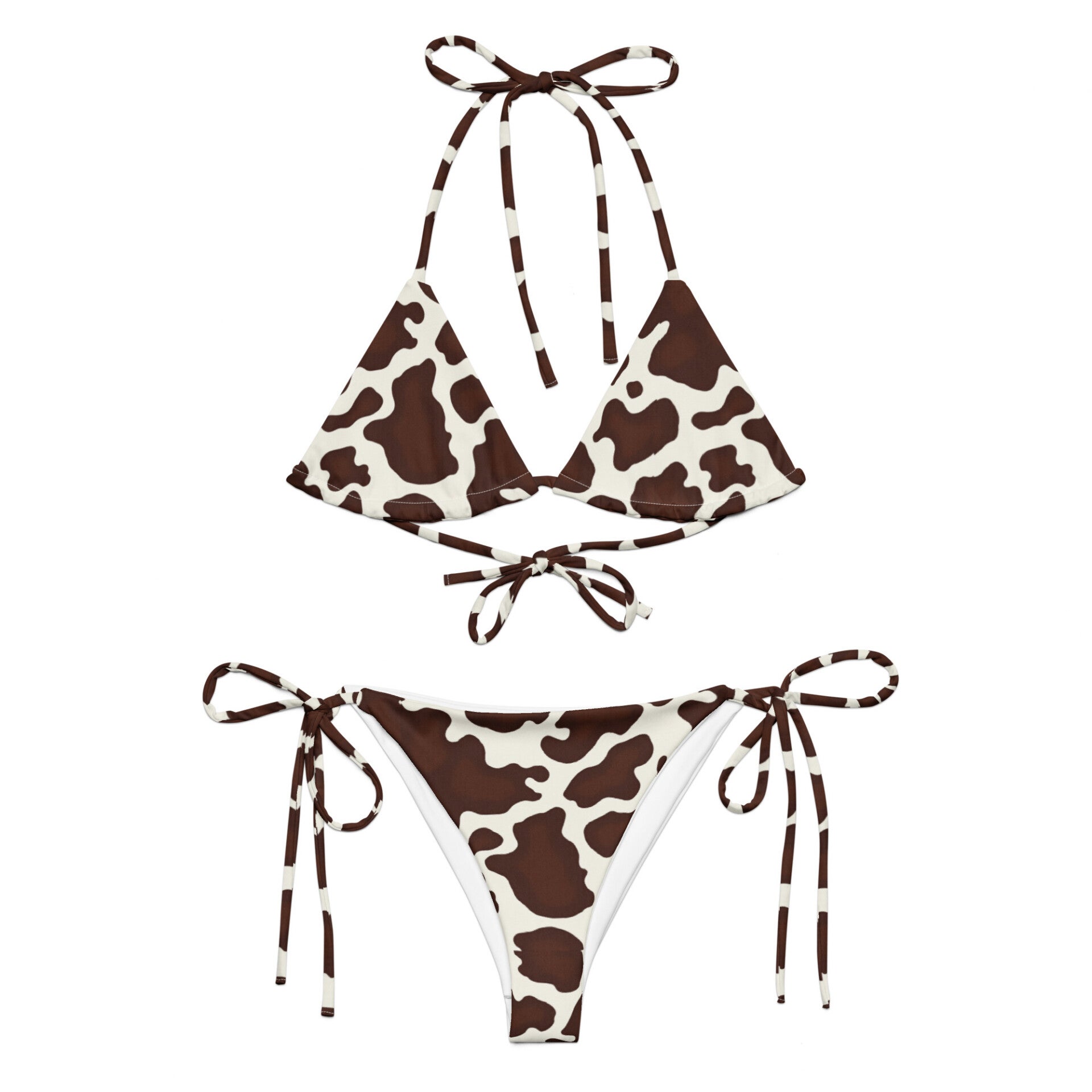 BIKINI IMBOTTITO CON LACCETTI con stampa animalier Cow Print