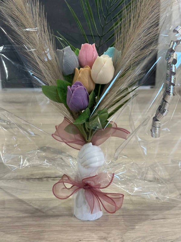 ✨ Vase en résine Jesmonite & bouquet de 6 tulipes ✨
