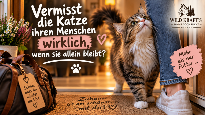 Katze begrüßt ihren Menschen nach dem Alleinsein zu Hause und zeigt Nähe und Bindungsverhalten.