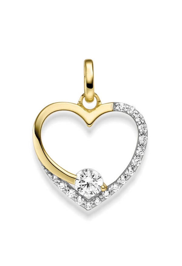 Herz-Anhänger Damen – 333 Gold rhodiniert mit Zirkonia