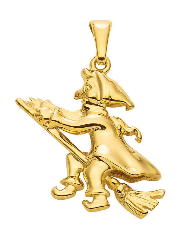Hexe-Kettenanhänger aus Gold