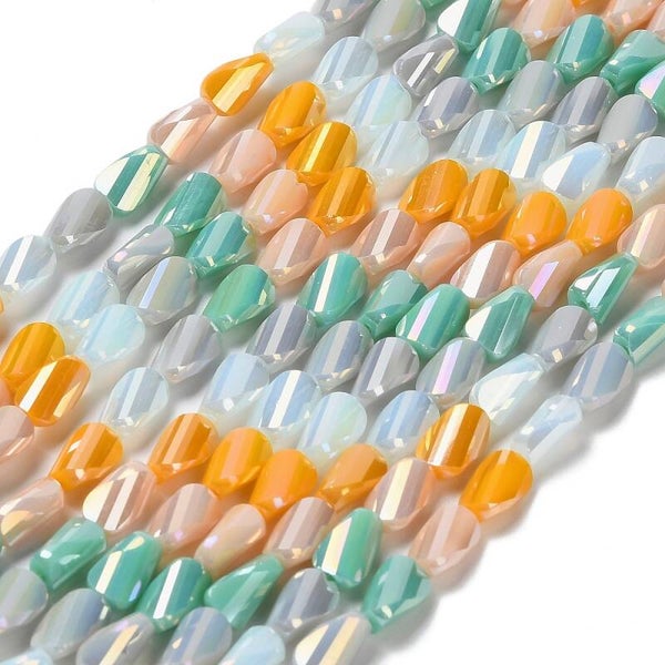 Glaskralen multicolor oranje 7 x 4.5 x 3.5 mm | Streng ca. 26 stuks