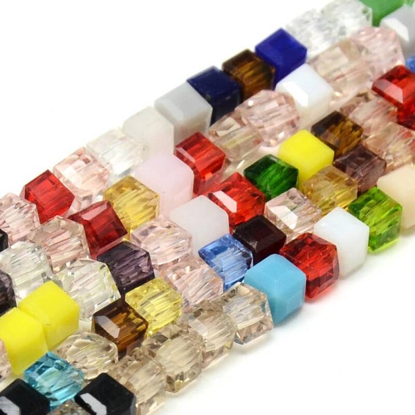 Cube glaskralen multicolor 4 mm | Streng ca. 95 stuks