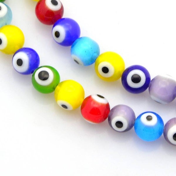 Ronde Evil Eye glaskralen lampwork 6 mm | Streng ca. 67 stuks
