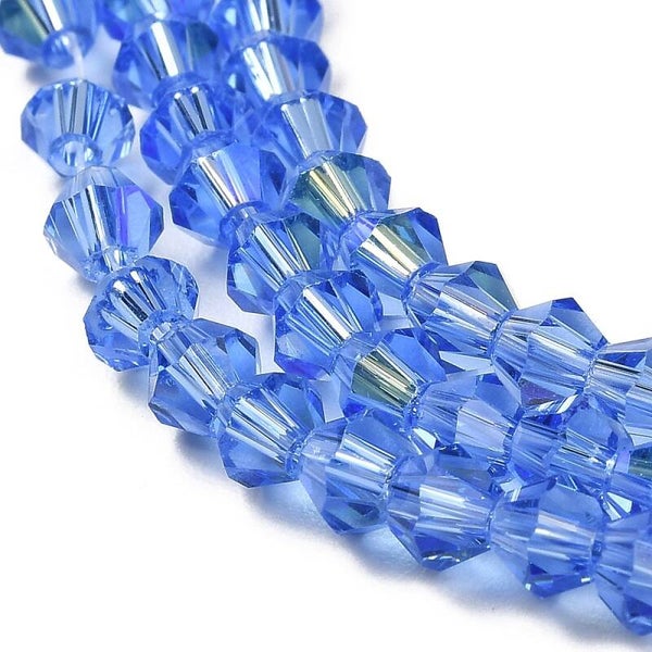 Bicone glaskralen blauw 4 x 4 mm | Streng ca. 75 stuks