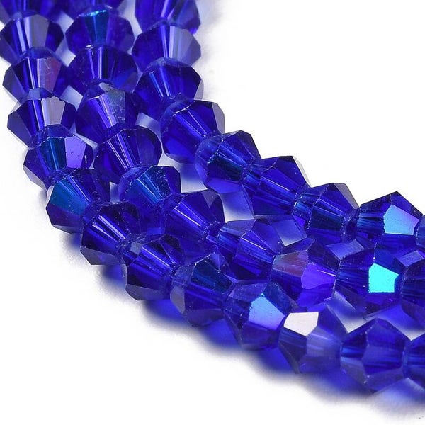 Bicone glaskralen blauw 4 x 4 mm | Streng ca. 75 stuks