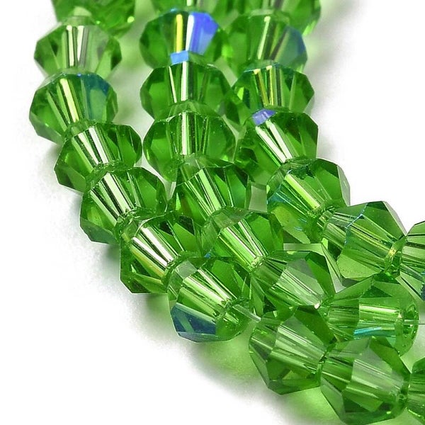 Bicone glaskralen groen 4 x 4 mm | Streng ca. 75 stuks