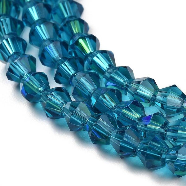 Bicone glaskralen blauw 4 x 4 mm | Streng ca. 75 stuks