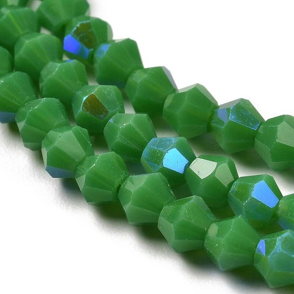 Bicone glaskralen groen 4 x 4 mm | Streng ca. 75 stuks