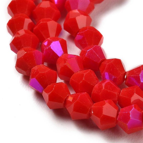 Bicone glaskralen rood 4 x 4 mm | Streng ca. 75 stuks