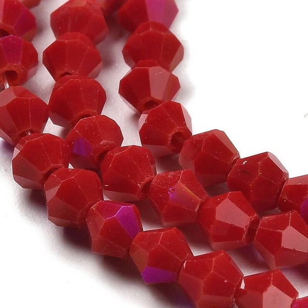 Bicone glaskralen rood 4 x 4 mm | Streng ca. 75 stuks