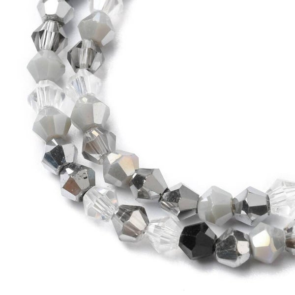 Bicone glaskralen mix grijs 4 x 4.5 mm | Streng ca. 90 stuks