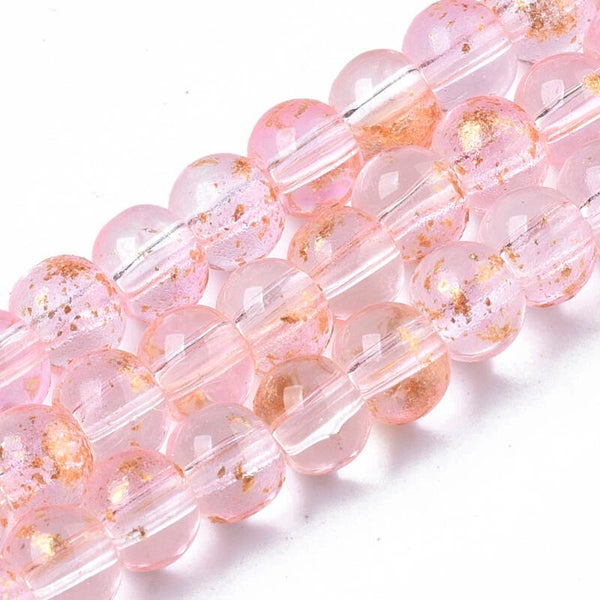 Ronde glaskralen goudfolie roze 4.5 mm | Streng ca. 98 stuks