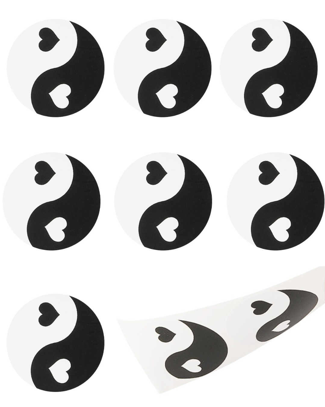 Stickers 10 stuks - Yin Yang hart zwart 4 CM