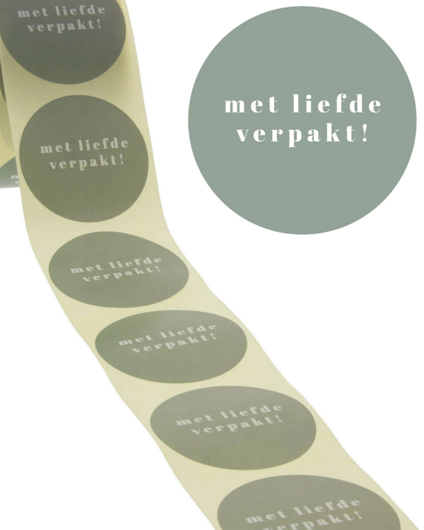Stickers 10 stuks - Met liefde verpakt grijs/groen 4 CM