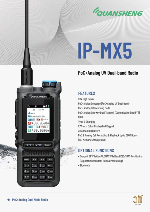 QUANSHENG  IP-MX5 Smart PoC +  Dual-band VHF & UHF