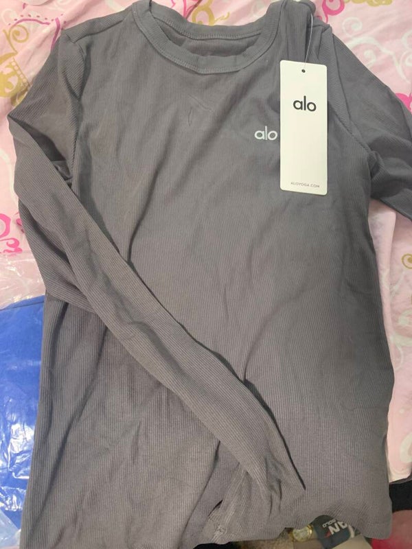 Alo Fitted Ribbed Grey Shirt (Small) [New]