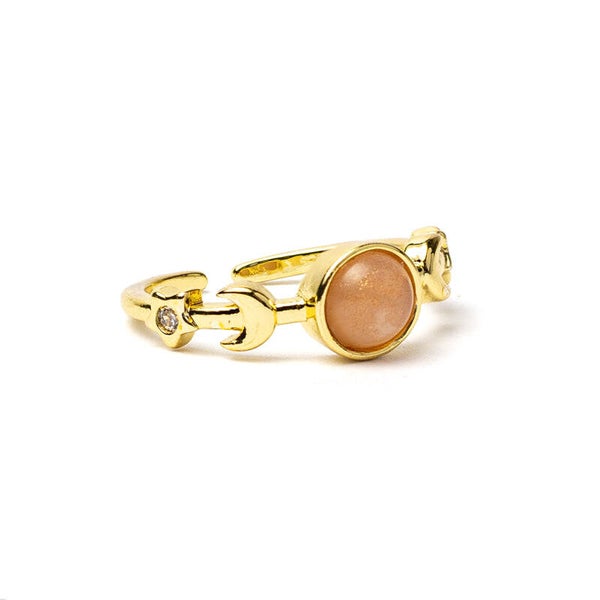 Bague phases de la lune avec pierre de soleil