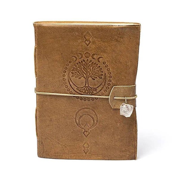 Carnet Arbre de Vie avec cristal de roche et couverture en similicuir