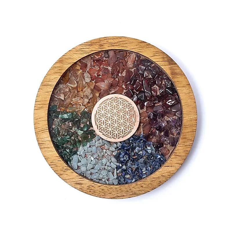 Dessous de verre bois Chakras & Fleur de Vie