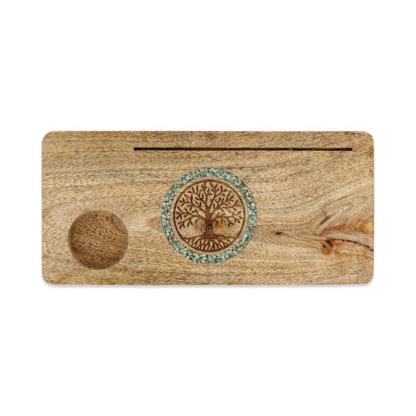 Porte-cartes Arbre de vie amazonite bois de manguier