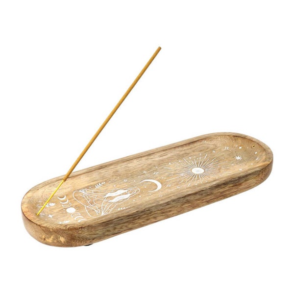 Porte-Encens Ovale Motif Cosmic Rituals Bois de Manguier blanchi