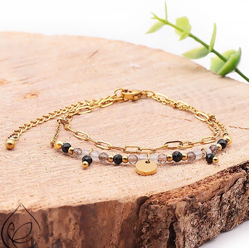 Tourmaline noire Cristal de roche réglable