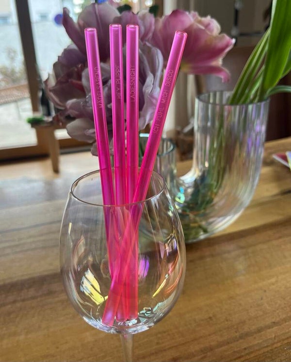 Glasstrohhalme 4er Set neonpink