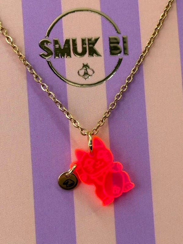 SMUK BI Kette „Lucky Cat“ fluoreszierend neon rot #91