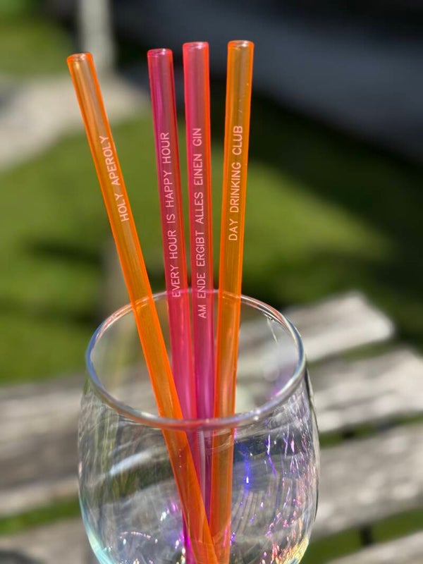 Glasstrohhalme "Drink Edition"4er Set neonpink neonorange