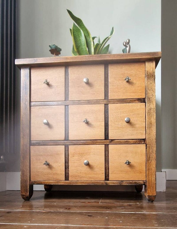 🌿 Rustic Oak Apothecary-Style 3-Drawer Chest 🌿autiful Solid Oak Two-Drawer Lamp/Side Table 🌿