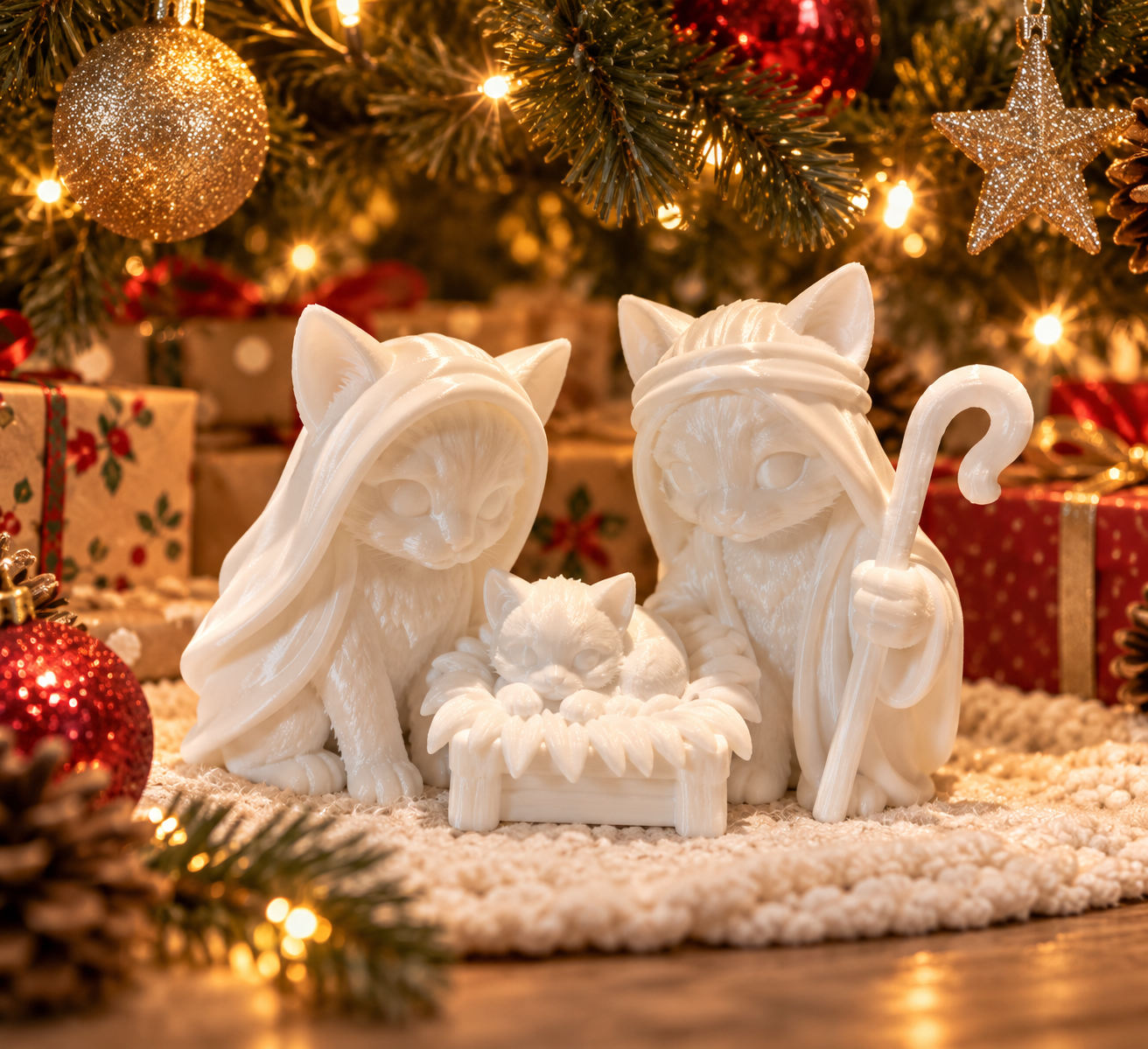Kerststal Kattenfamilie – Een Magische Kerst