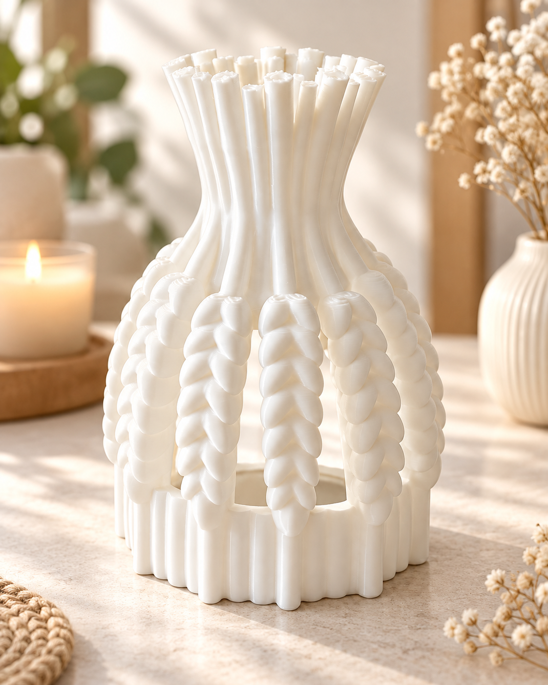 Witte 3D Geprinte Theelichthouders – Sfeervolle Tafeldecoratie – Modern Woonaccessoire