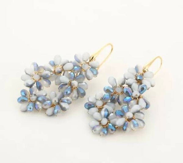 Bloemen oorbellen white/blue