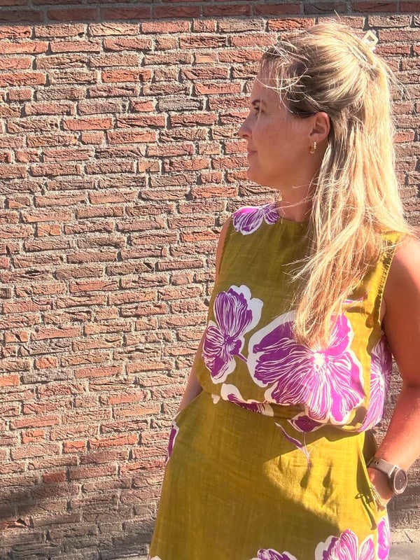 Set mosterdgroen met roze
