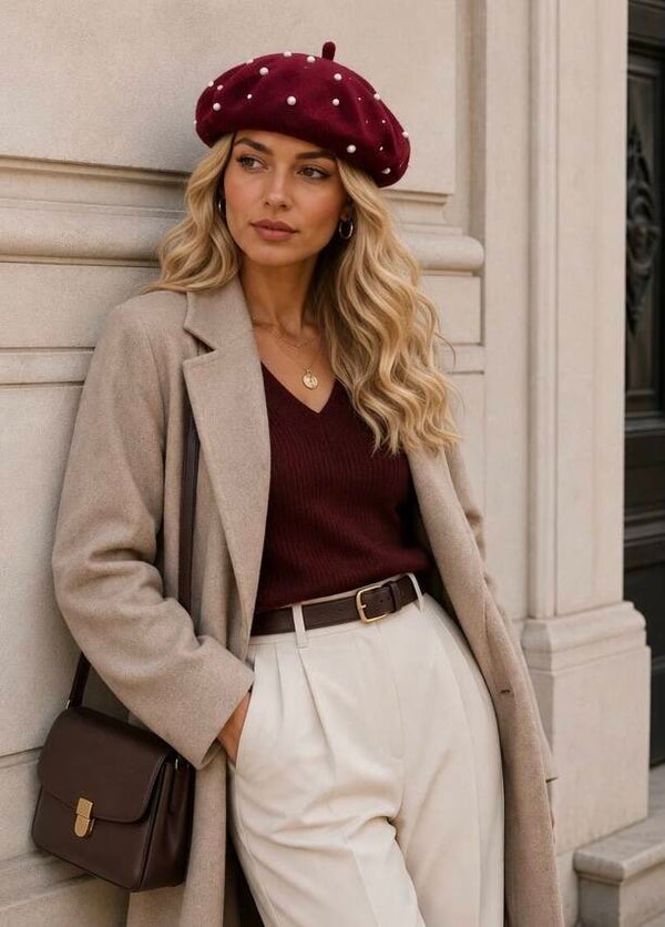 Bordeaux baret met parels