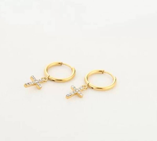 Oorbellen kruisje strass