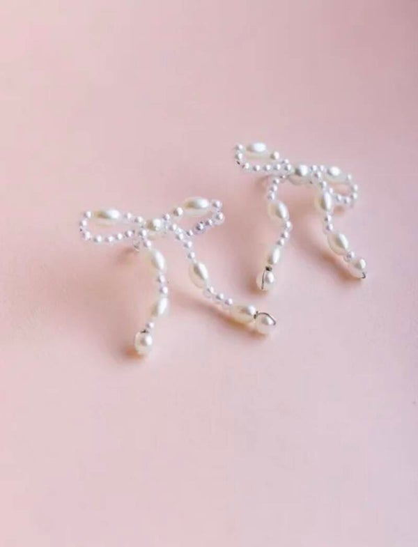 Strik oorbellen parel