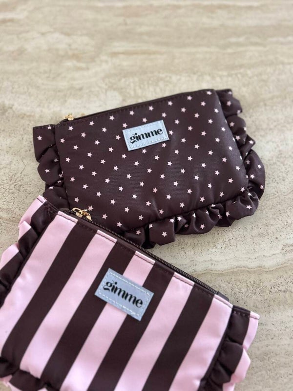 Make-up tas streep bruin/roze