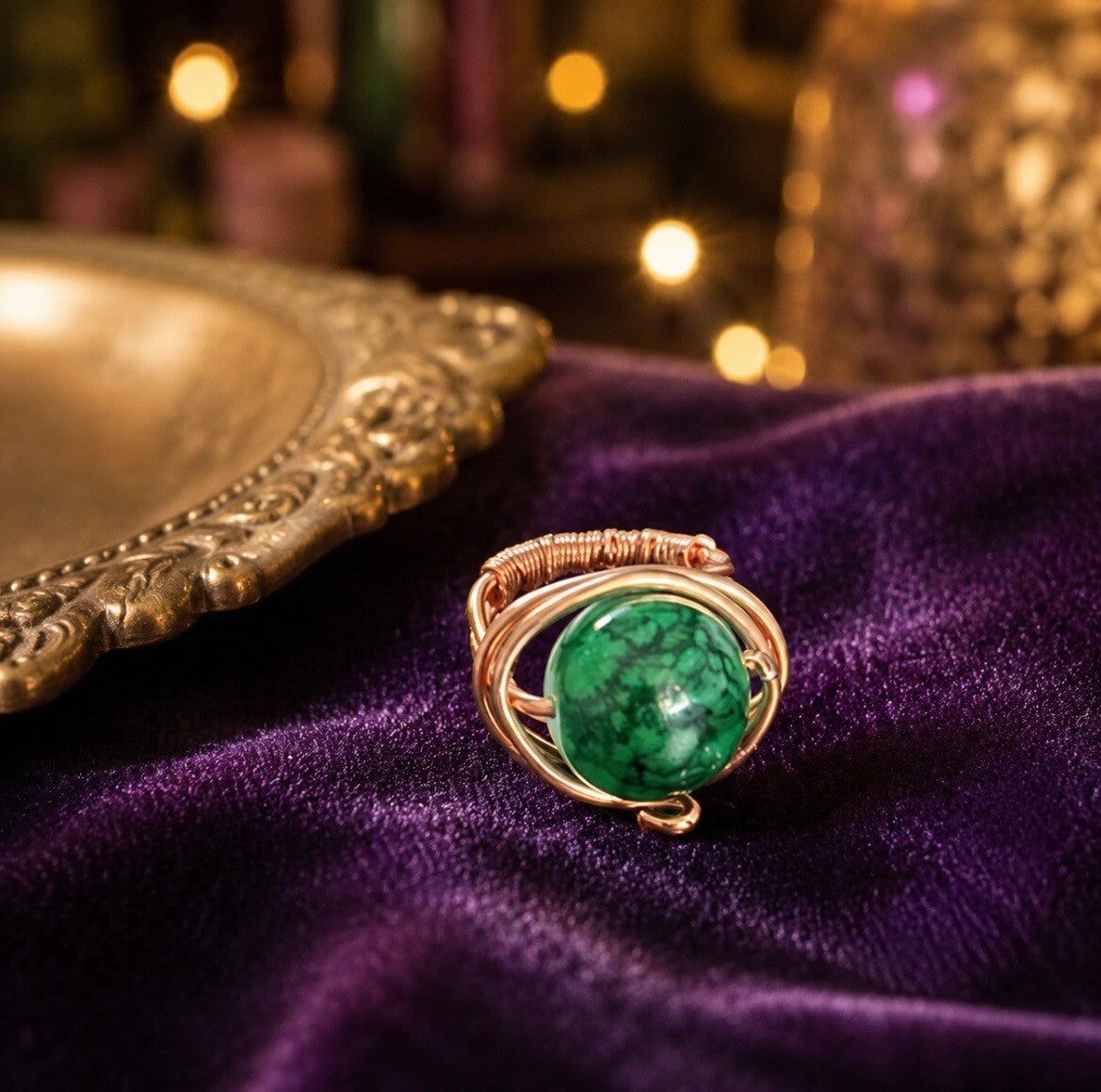 Emerald Orbit Copper Ring