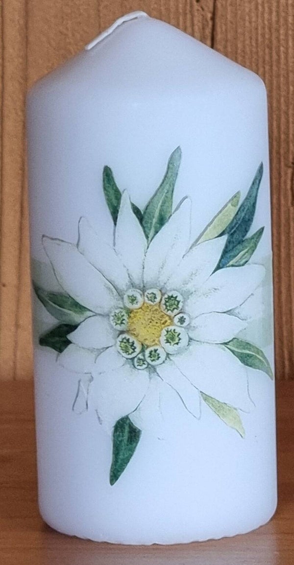 Kerze Edelweiss mittel - weiss - 15 x 7 cm - Art. Nr. 125-1