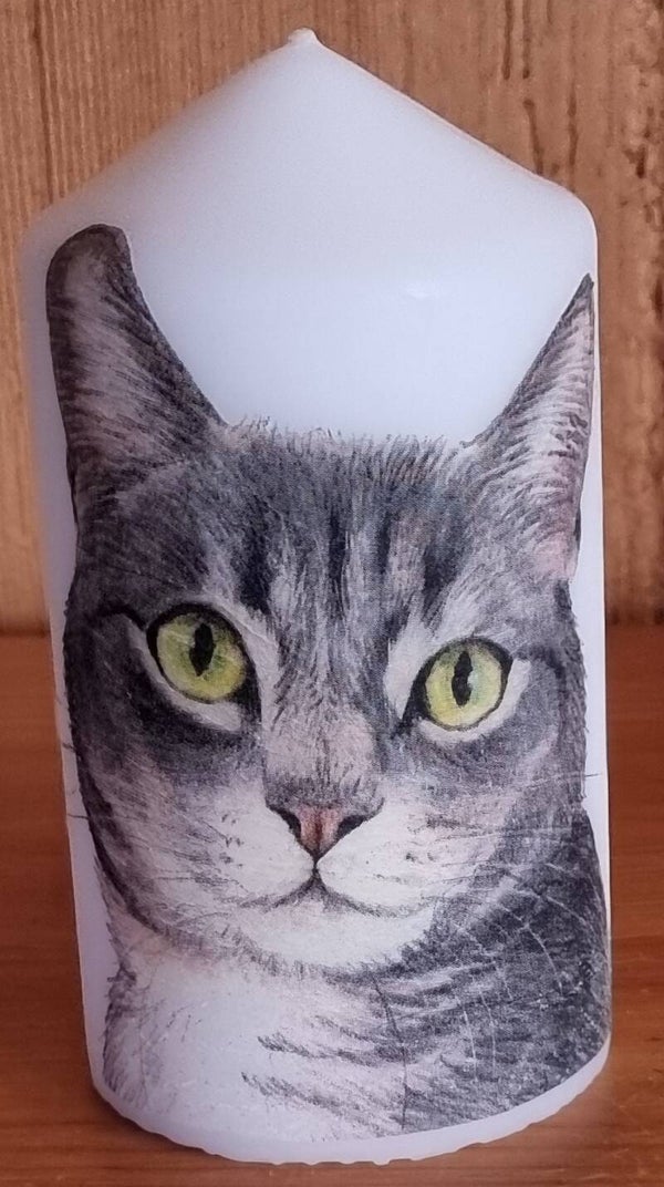 Kerze Katze grau -  15 x 7 cm - Art. Nr. 127