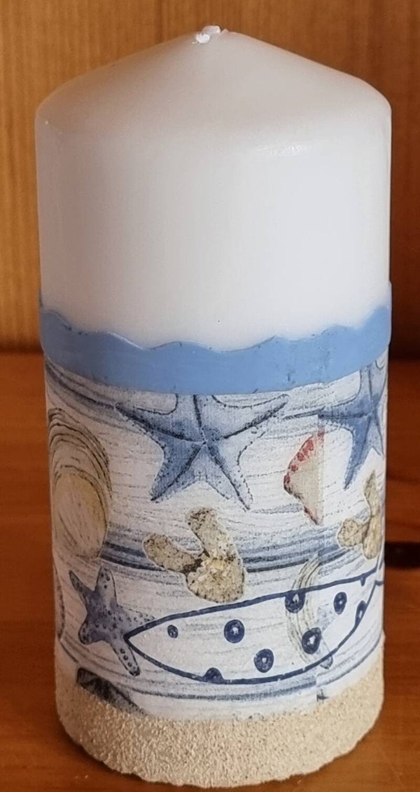 Kerze Strandleben - weiss - 14 x 6.8 cm - Art. Nr. 152