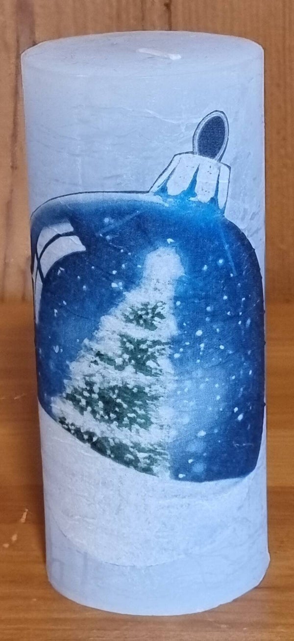 Kerze Rauhreif Kugel - eisblau - 14 x 6 cm - Art. 203