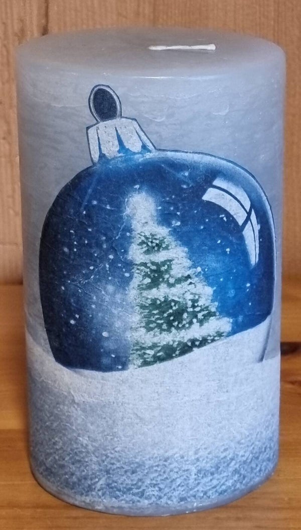 Kerze Rauhreif Kugel - grau - 15 x 9 cm - Art. 204