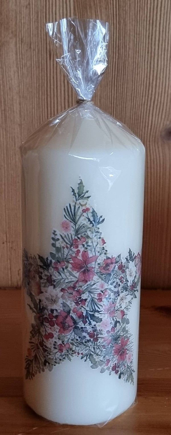 Kerze Blumenstern - beige - 20 x 8 cm - Art. Nr. 206