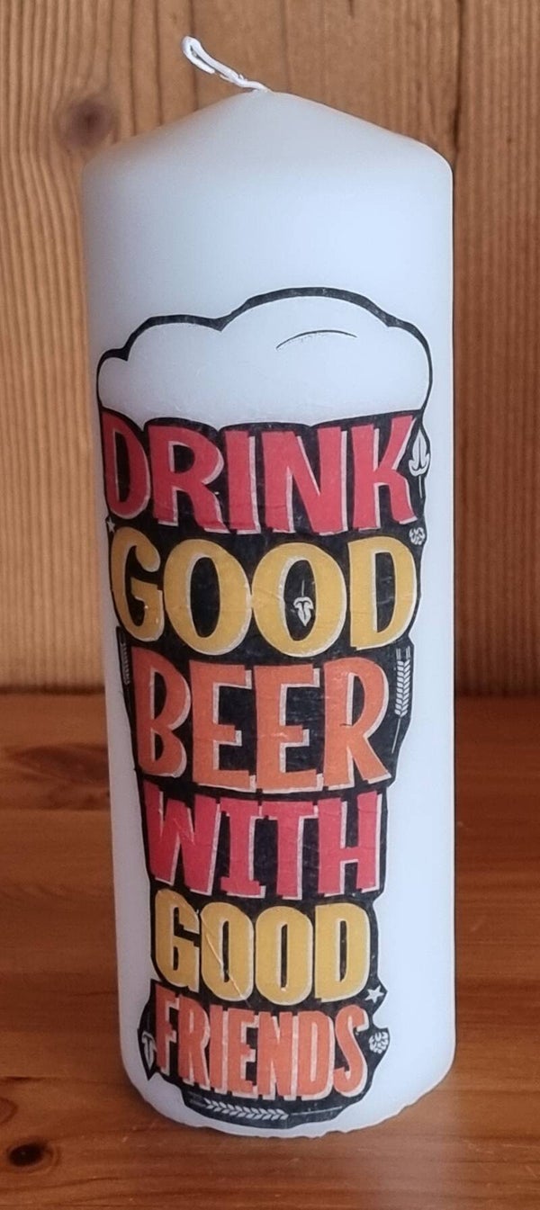 Kerze Bierspruch weiss - 19 x 6.8 cm - Art. Nr. 137